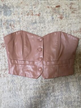 Faux Leather Strapless Bustier in Dusty Rose